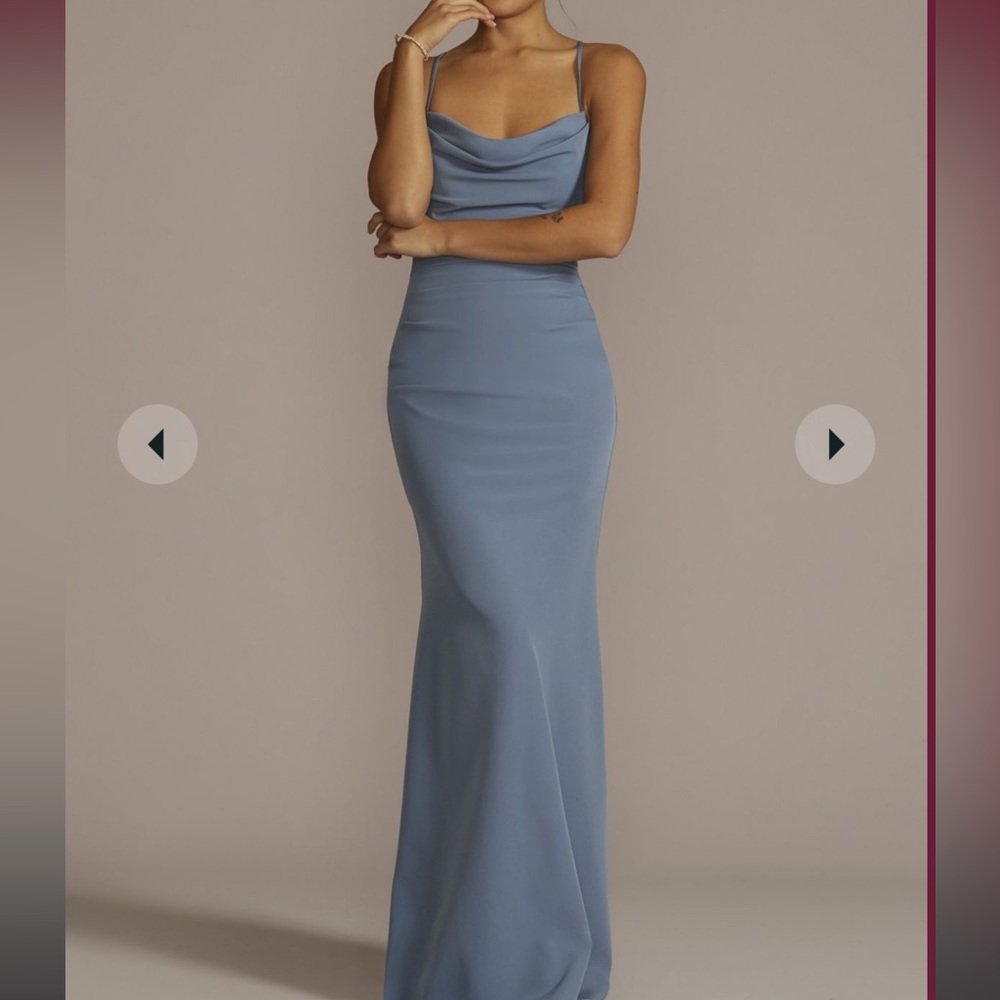 David’s Bridal stretch crepe cowl neck strappy bridesmaid dress